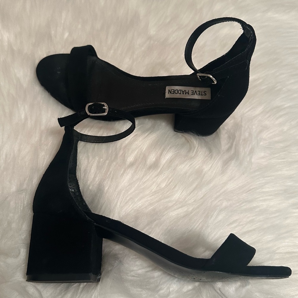 Steve Madden IRENEE Black Suede Block Heel Ankle Strap Dress Sandals (EUR 36) - Picture 8 of 17